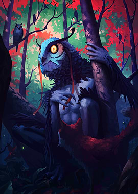 Owl Creature in Forest Illustration