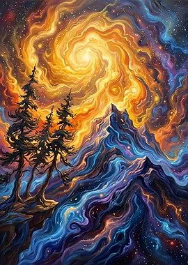 Cosmic Mountain Landscape Painting