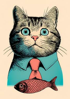 Cat in a shirt with fish