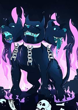 Cerberus Illustration with Three Heads