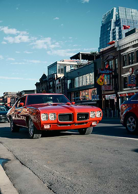 Red Pontiac GTO on City Street