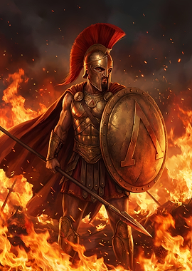 Spartan Warrior in Fiery Battle