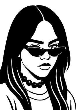 Billie Eilish Black and White Portrait