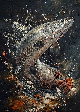 Arapaima Fish Leaping Painting