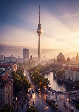 Berlin cityscape at sunrise