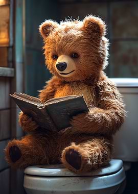 Teddy Bear Reading on Toilet