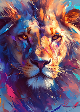 Colorful Lion Portrait