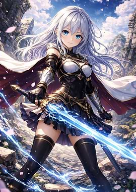 Anime Warrior Girl with Electric Sword