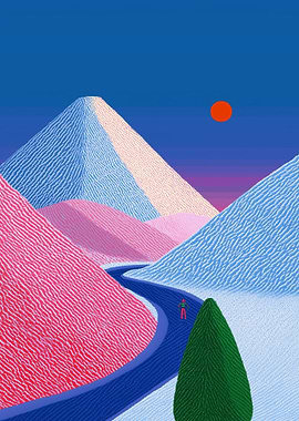 Colorful Mountain Landscape with Winding Road