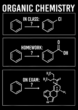 Organic Chemistry Meme Poster, In Class Homework Exam Comparison, Funny Chem Student Wall Art