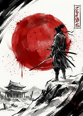 Samurai Warrior with Rising Sun