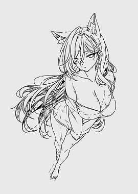 Anime Girl with Fox Ears Sketch