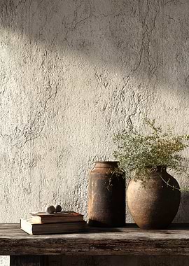Rustic Still Life with Vases and Books
