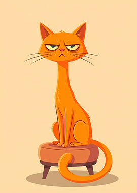 Grumpy Orange Cat on Stool
