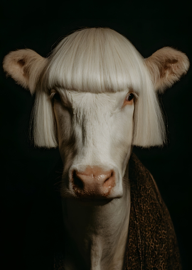 Cow with a Blonde Bob Wig