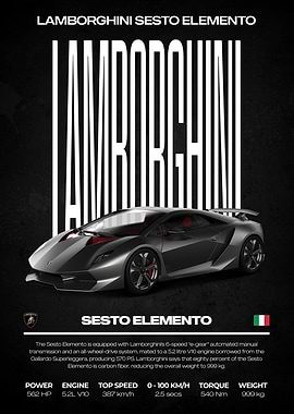 Lamborghini Sesto Elemento Car Poster