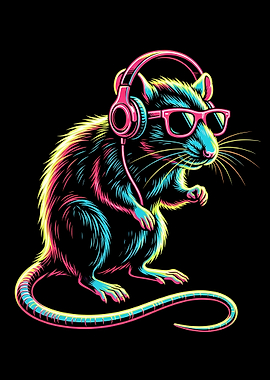 Cool Rat with Headphones and Glasses