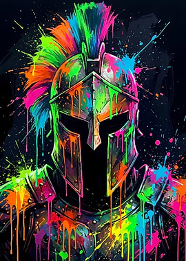 Colorful Spartan Warrior with Paint Splatters