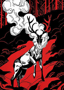 Stylized Deer with Smoke and Forest