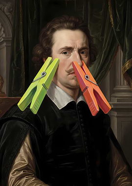 Humorous Portrait with Clothespins