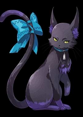 Stylized Black Cat with Blue Bow