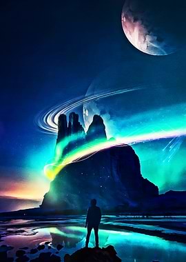 Cosmic Landscape with Figure and Planets