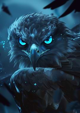 Dark Wood Collection: Intense Blue-Eyed Eagle Portrait