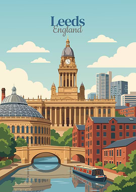 Leeds England Cityscape Illustration