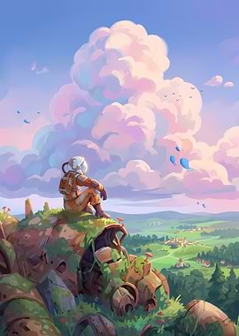 Astronaut on Overgrown Robot Head