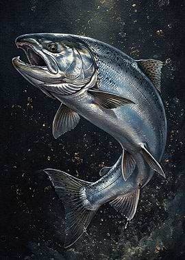 Leaping Salmon Painting