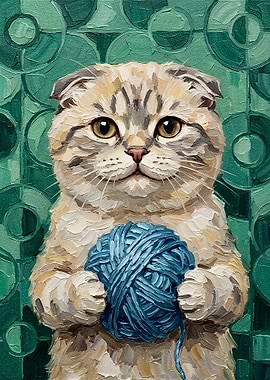 Cat with Yarn Ball Painting