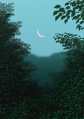 Crescent Moon Over Forest Canopy
