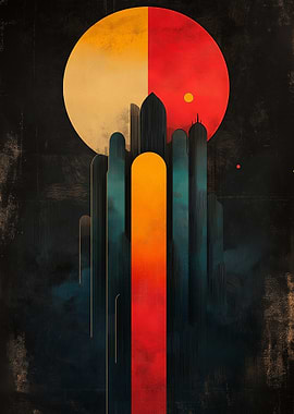 Abstract Cityscape with Sun