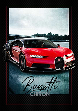 Red Bugatti Chiron Carbon Poster