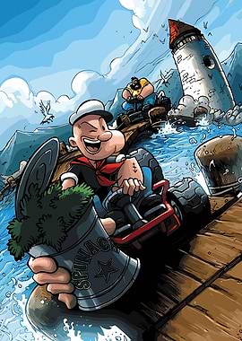 Popeye and Bluto Racing Cartoon