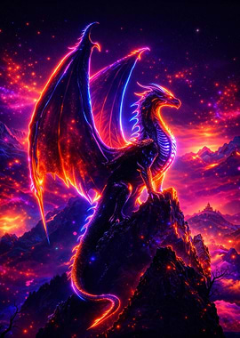 Neon Dragon on Mountain Peak