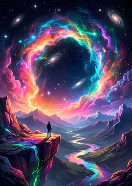 Colorful Cosmic Landscape with Figure
