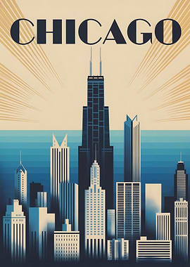 Chicago Skyline Art Deco Poster