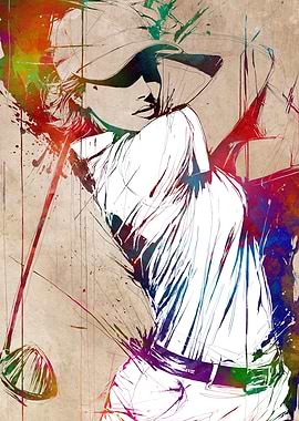 Watercolor Golf Swing