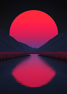 Red Sun Over Water Landscape