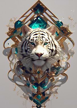 White Tiger with Emerald and Gold Ornament