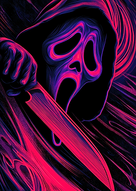 Ghostface with Knife - Neon Horror