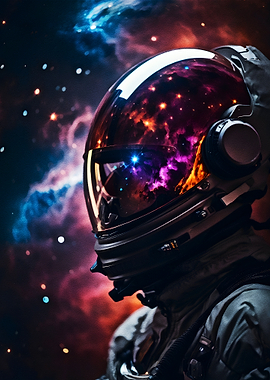 Astronaut Helmet Reflecting Nebula