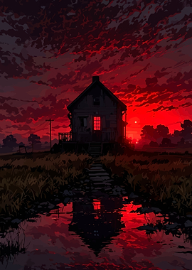 Red Sky House Reflection