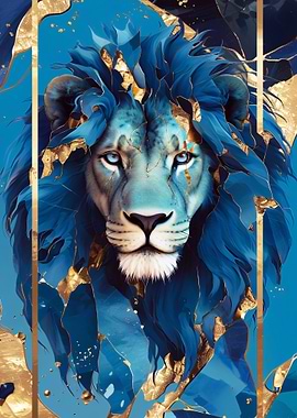Blue and Gold Lion Portrait