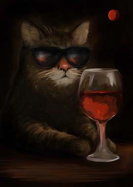 Cool Cat with Wine