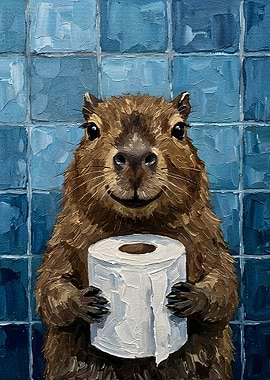 Capybara with Toilet Paper Painting