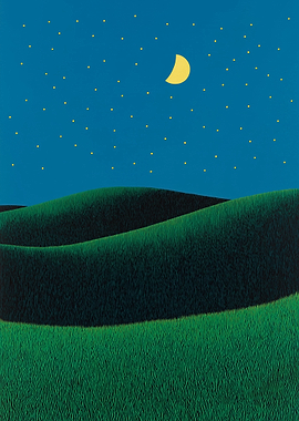 Night Landscape with Moon and Stars