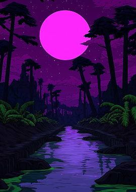 Purple Night Pixel Art Landscape