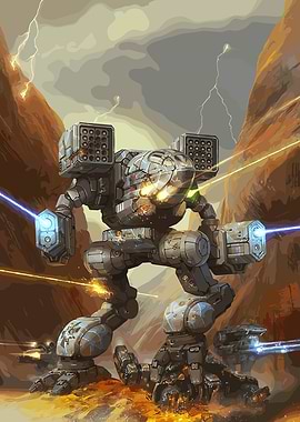 BattleMech in Desert Canyon Combat